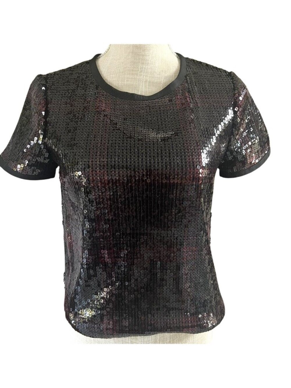 Brooks Brothers Sequin Short Sleeve Top Size 0 Black Party